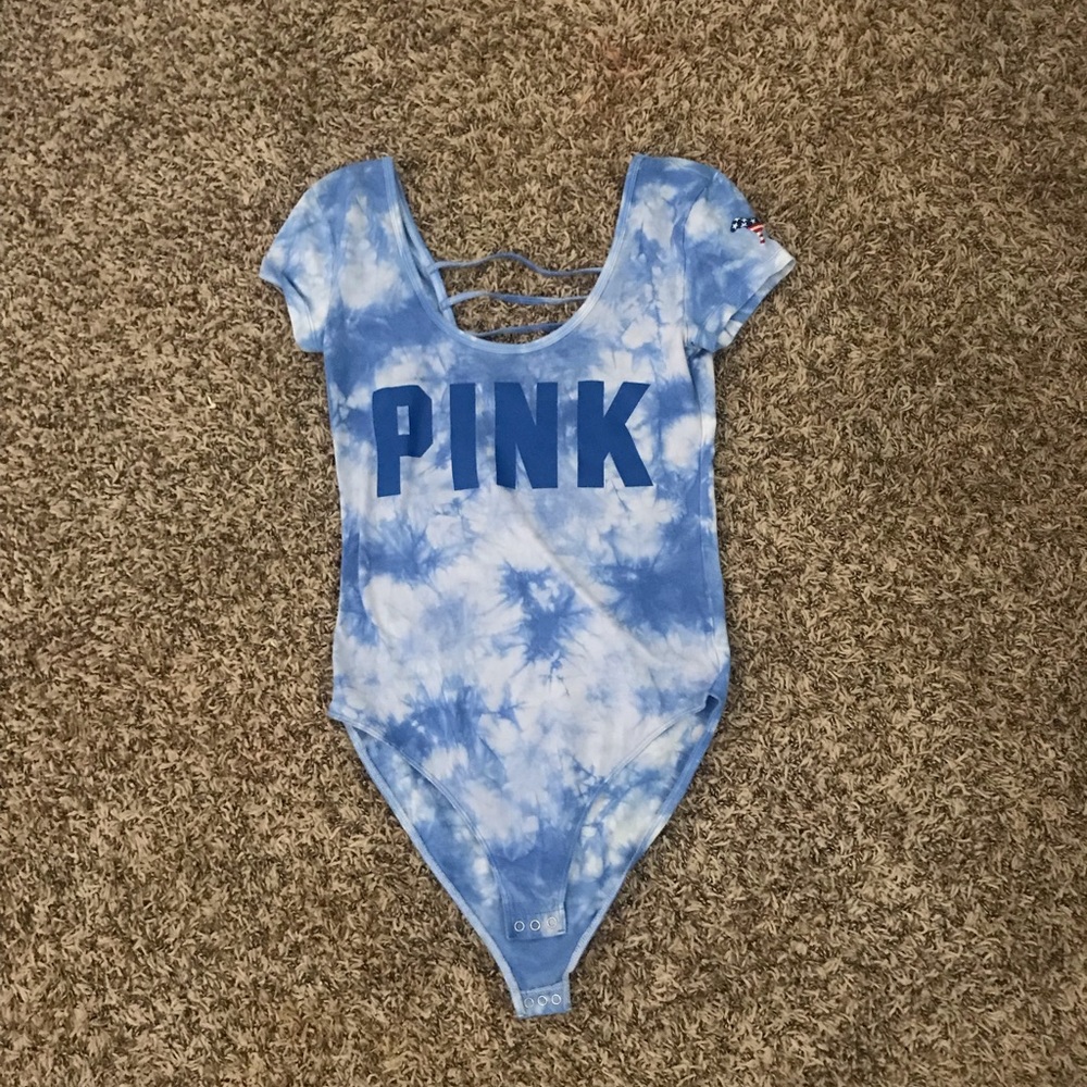 Blue and white body suit